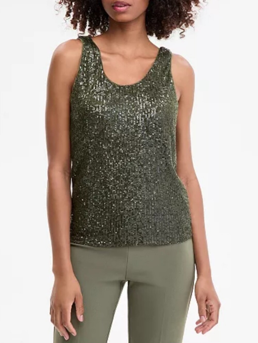 ANNE KLEIN Size XL Olive Green Sequin Mesh Tank Top $69